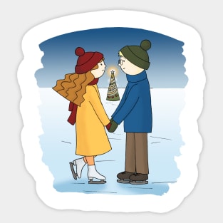 Couple in love Boy and Girl are Ice Skating Sticker